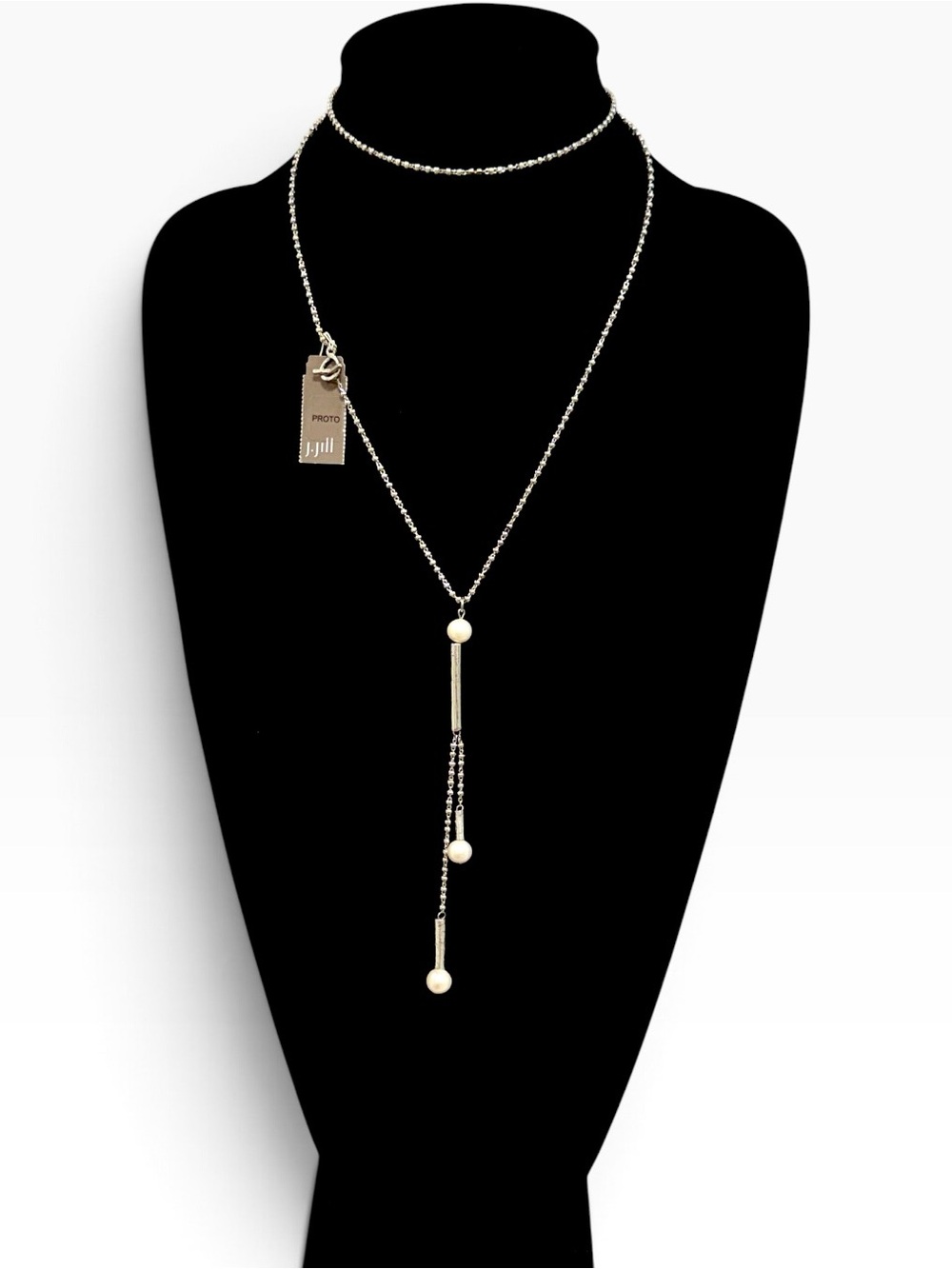 J.Jill Pearl-Look Minimalist Tassel Necklace on Silver Ball Bead Chain | NWT